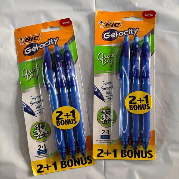 BIC Gelocity Quick Dry Blue Gel Pens, Medium Point, 6 Count, Pack of 2 - Picture 2 of 2